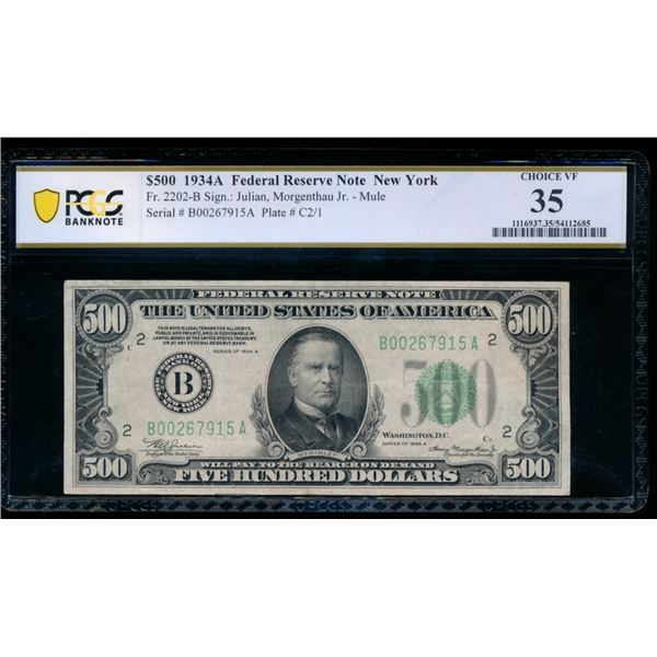 1934A $500 New York FRN PCGS 35