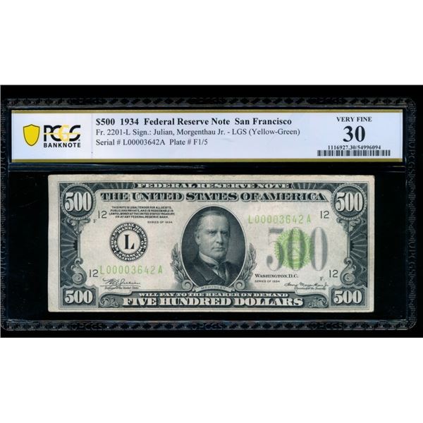 1934 $500 San Francisco FRN PCGS 30