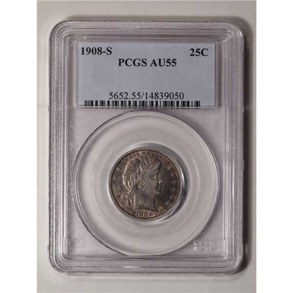 1908-S Barber Quarter PCGS AU55