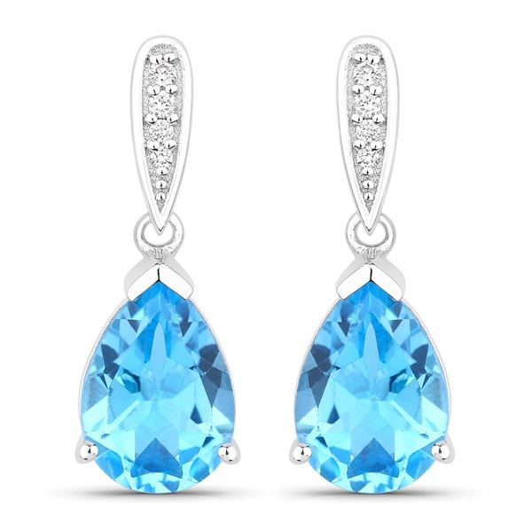 Plated Rhodium 3.80ctw Swiss Blue Topaz and Lab Diamond Earrings