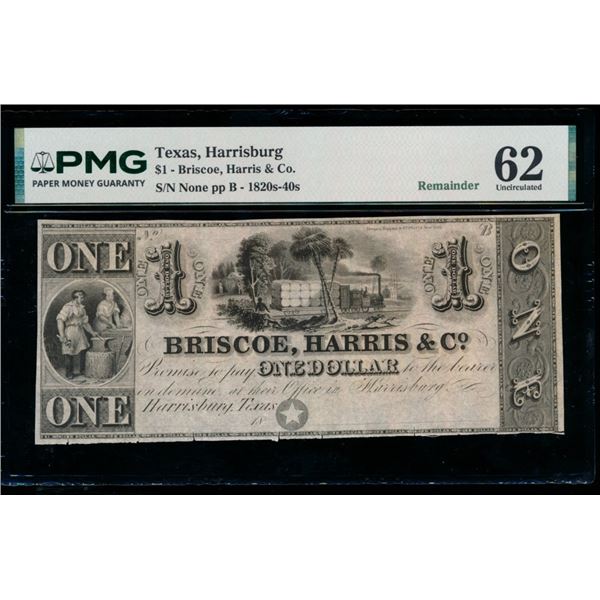 1820s $1 Harrisburg TX Obsolete PMG 62