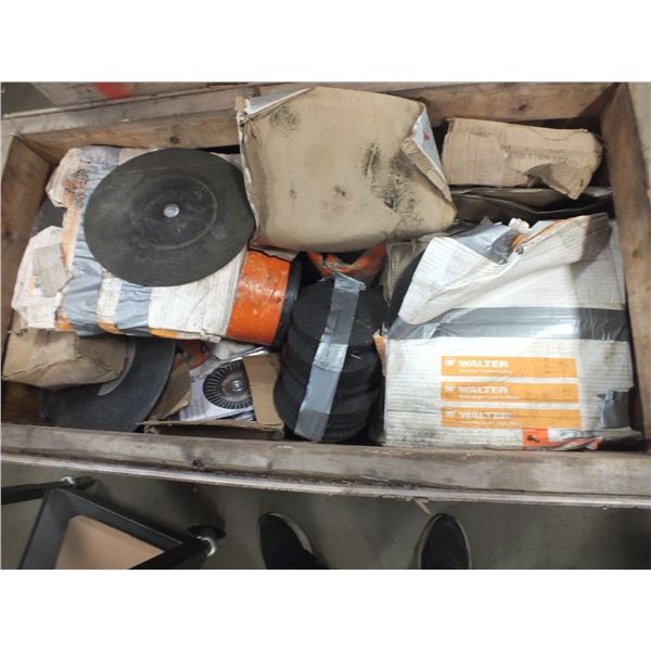 Wooden Crate Of Assorted Grinding Disc's
