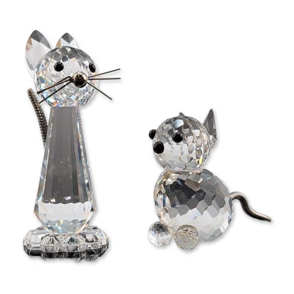 Two Swarovski Silver Crystal Cat Figurines