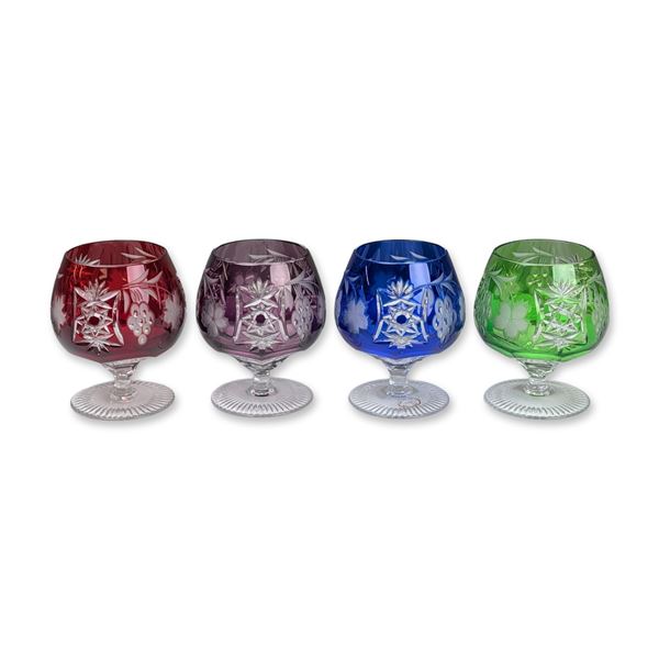 4pc Ajka Crystal Hungary Cut to Clear Brandy Cognac Glasses, Marsala