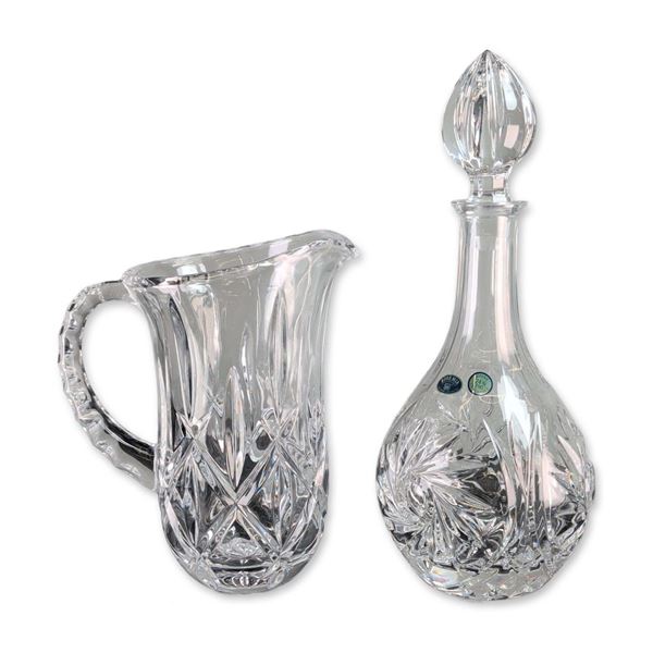 2pc Bohemia Czech Cut Lead Crystal Decanter and Pitcher