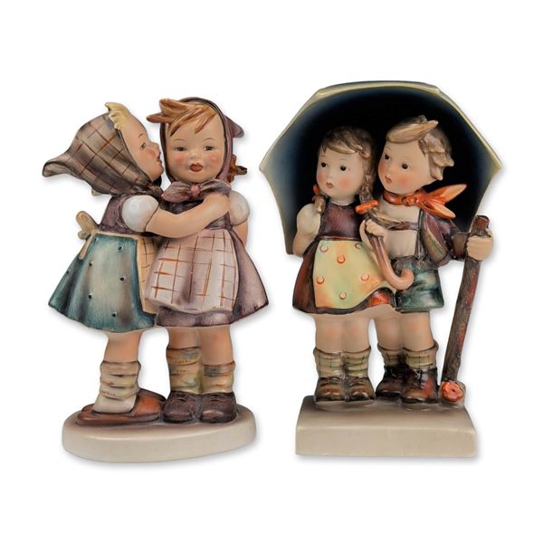 2pc Goebel Hummel Porcelain Figurines, Stormy Weather and Telling Her Secret