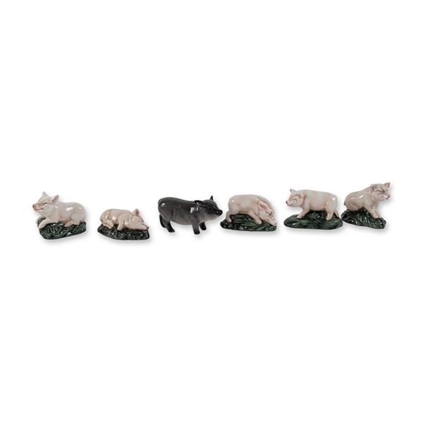 Collection of Six Royal Doulton Porcelain Pig Figurines