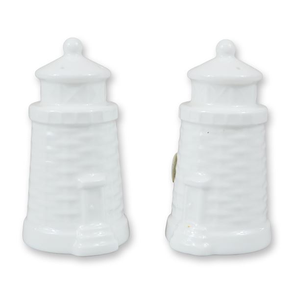 A Pair of Wedgwood Lighthouse Salt and Pepper Shakers in the Nantucket Pattern