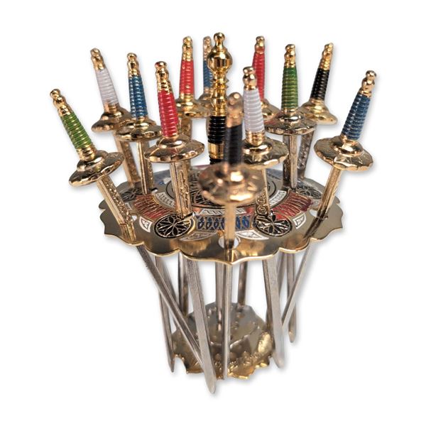 Toledo Spanish Gilt Miniature Sword Cocktail Set