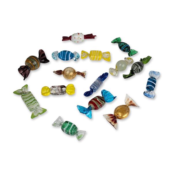15pc Murano Style Art Glass Wrapped Candies Figurines