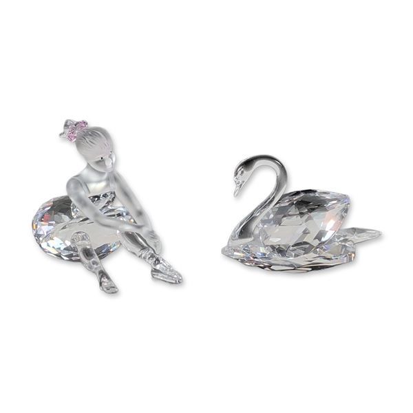 2pc Swarovski Crystal Swan and Ballerina Figurines