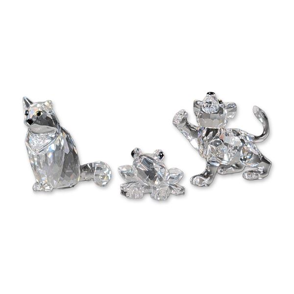 3pc Swarovski Faceted Crystal Figurines, Lion Cub, Frog & Cat