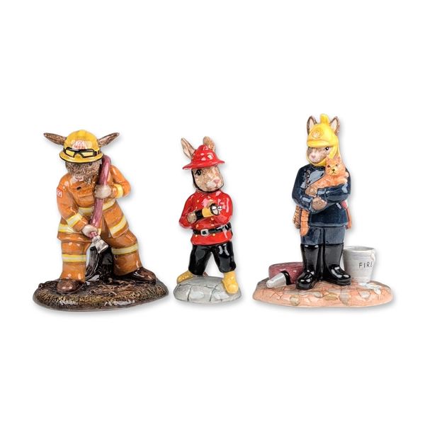 3pc Royal Doulton Bunnykins Firefighter Figurines