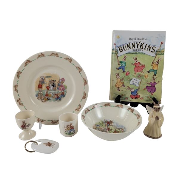 7pc Royal Doulton Bunnykins Ceramic Collection and Signed Book