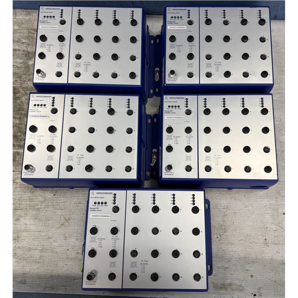 (5) Hirschmann #OCTOPUS OS20-002000T5T5T5-TBBY999GMSE3S Managed IP67 Ethernet Switches
