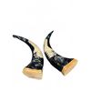Image 1 : Carved Horns With Eagle Motif, Pair, Wood Bases
