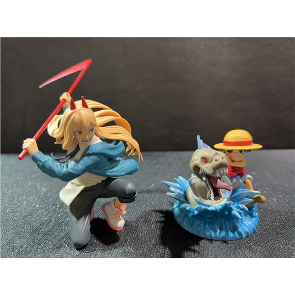 Chainsaw Man Power Figure and One Piece Luffy Figure Set