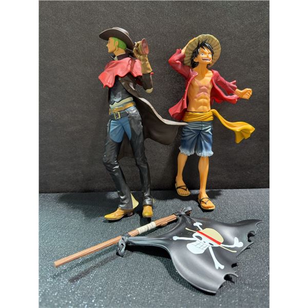 One Piece Anime PVC Figures: Luffy and Zoro with Pirate Flag