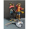 Image 1 : One Piece Anime PVC Figures: Luffy and Zoro with Pirate Flag