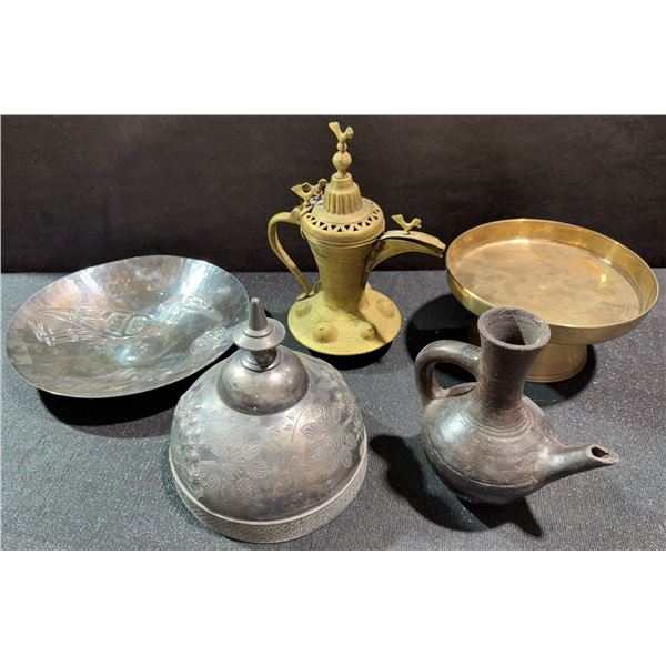 Middle Eastern Metalware and Pottery Group of Five