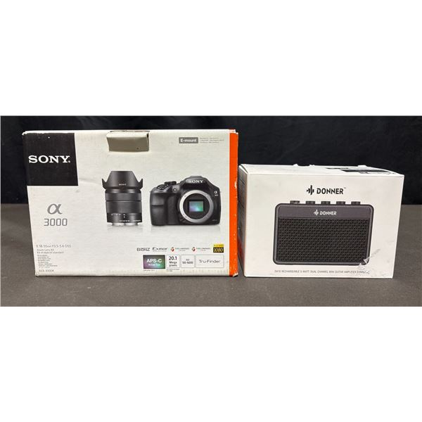 Sony Alpha 3000 Camera Body Only and Donner DA-10 Guitar Amp