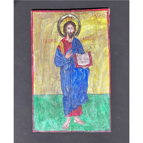 Hand-Painted Religious Icon Depicting Christ