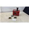 Image 1 : Antique Metal Magic Lantern Slide Projector with 3 Hand-Colored Glass Slides