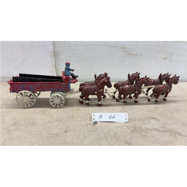 Cast Iron Real Nice 6-Horse Wagon With Original Driver, Circa 1910s-1930s