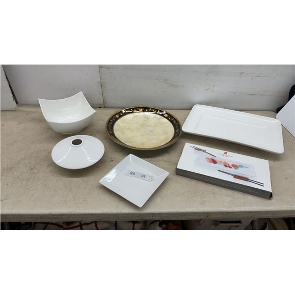 Crate and Barrel Four-Piece Sushi Set, Serving Bowls, Platters