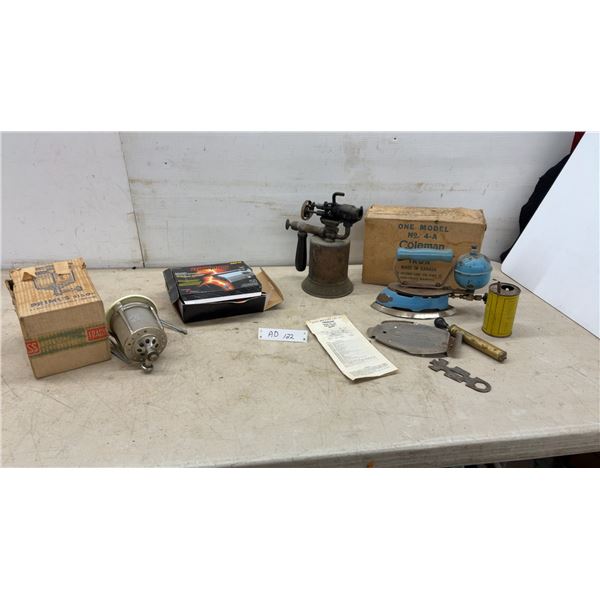 Primus 2150 Lantern, Coleman No. 4-A Iron, Blow Torch, New Inverter