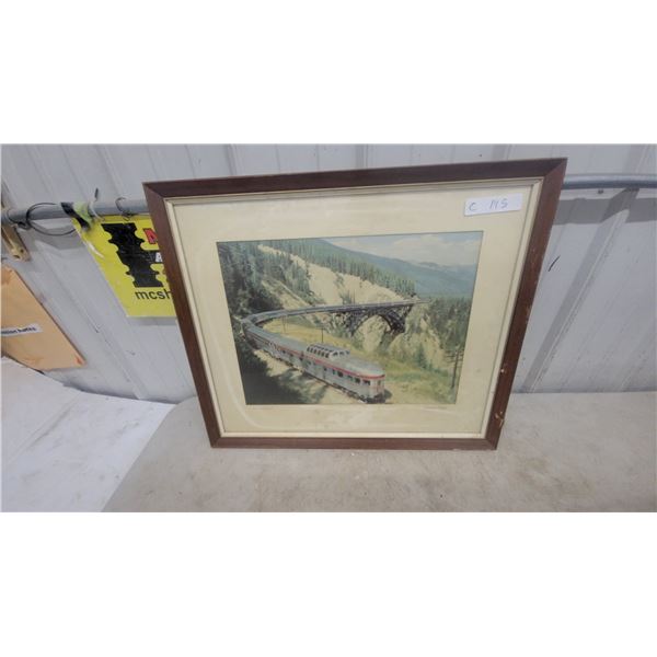 Framed "Canadian Pacific" Train Print, 22”×26” Vintage