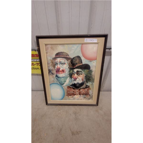 W. Monnet Clown Painting with Frame and Two Balloons, 20”×24”
