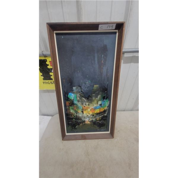 W. Carlson Abstract Cityscape Painting in Wood Frame, 13.6”×25.6”