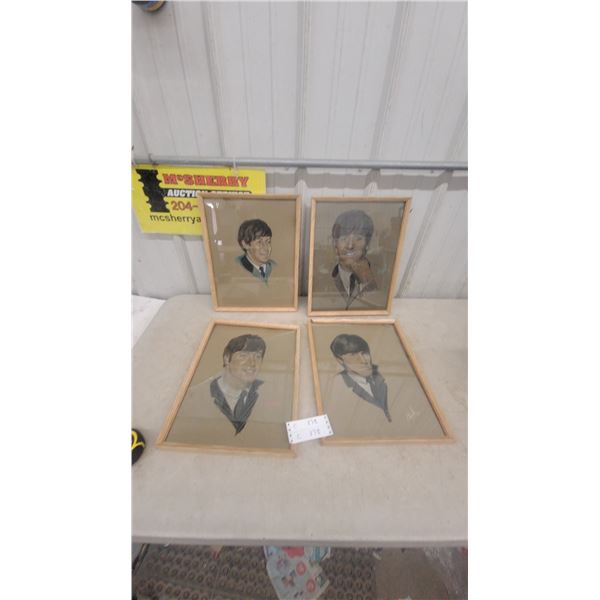 Four Framed Beatles Portraits, 13”×17”