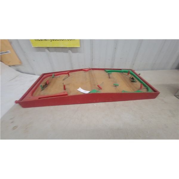 Early Vintage Wooden hockey Game, Red and Green Trim, with Metal Pins and Netting