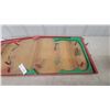 Image 4 : Early Vintage Wooden hockey Game, Red and Green Trim, with Metal Pins and Netting