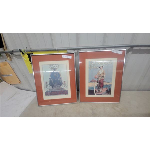 Two Framed Vintage Bicycle Advertisement Prints: Velo-Sport Bicycles and Kynoch Cycles Birmingham