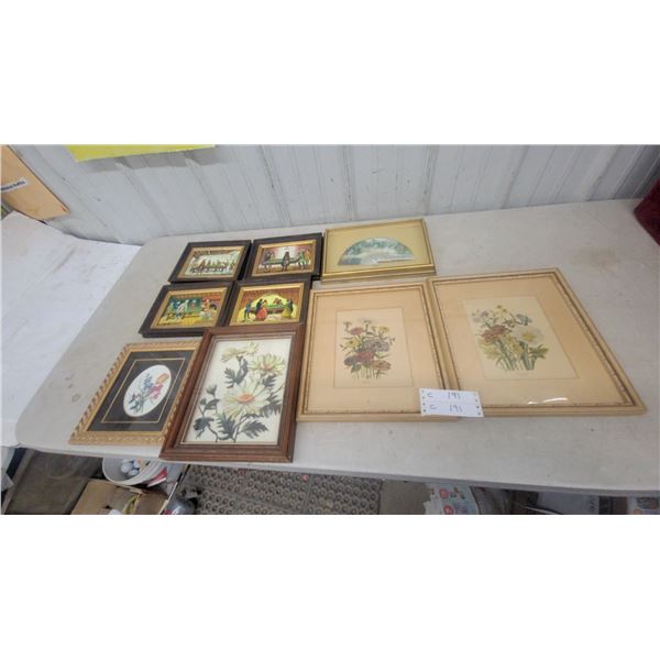 Assorted Framed Art: 2 London Florals Prints, 1 Daisy Print, 1 Fan Print