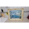 Image 1 : Framed Oil on Canvas Painting of a Winter Mountain Lake Scene 28”×36”
