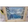 Image 2 : Framed Oil on Canvas Painting of a Winter Mountain Lake Scene 28”×36”