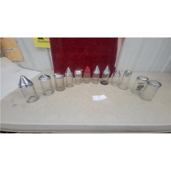 Assorted Glass and Metal sugar Shakers, Including Daffy's
