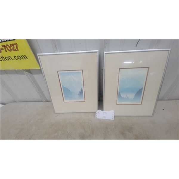 Two Framed Prints: "Mount Robson" and "Dusk," Signed by Artist 13.6”×11.6”