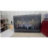 Image 1 : Framed 1980s Postmodern Cityscape Skyline Art Print with Neon Accents on Black Background 40”×60”
