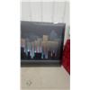 Image 4 : Framed 1980s Postmodern Cityscape Skyline Art Print with Neon Accents on Black Background 40”×60”