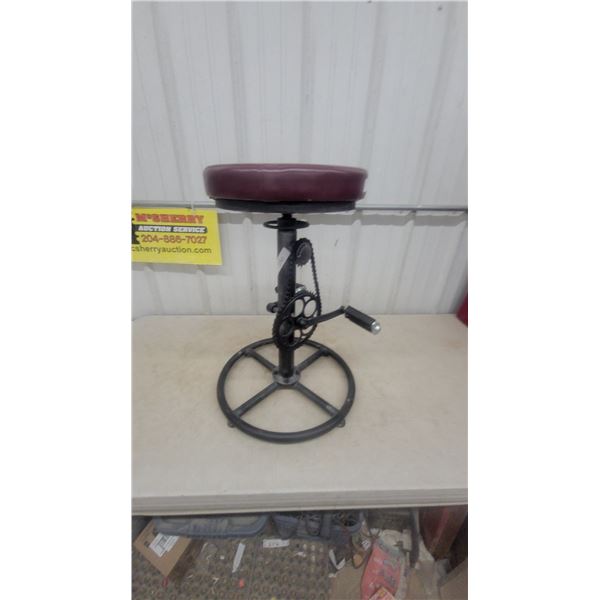 Industrial Style Bar Stool with Bicycle Chain and Pedal Footrest, Padded Seat