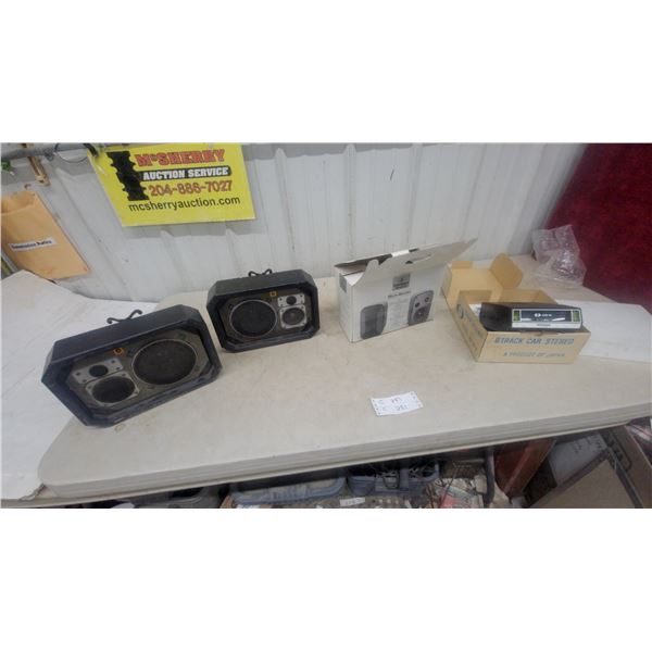 Vintage 8-Track Car Stereo, NOS Micro-Monitor Speakers