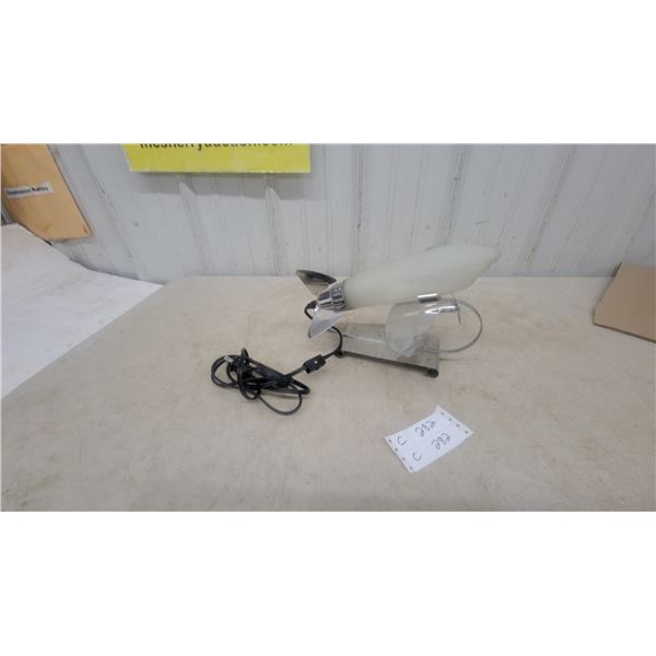 Chrome Airplane-Form Table Lamp with Frosted Glass Shade and Power Cord