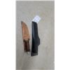 Image 11 : Fixed-Blade Hunting Knife with Clip-Point Blade, Wood Handle, and Leather Sheath