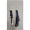 Image 7 : Fixed-Blade Hunting Knife with Clip-Point Blade, Wood Handle, and Leather Sheath