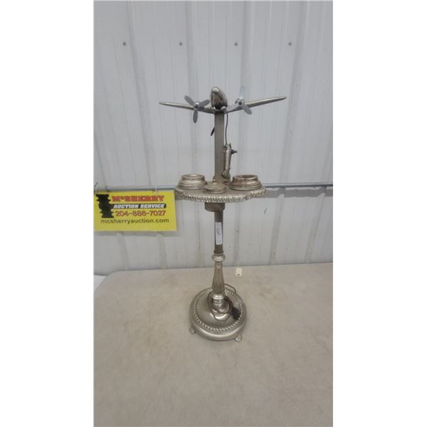 Vintage Airplane Floor Ashtray and Stand, 2 Propellers, 3 Ashtray Holders plane damage